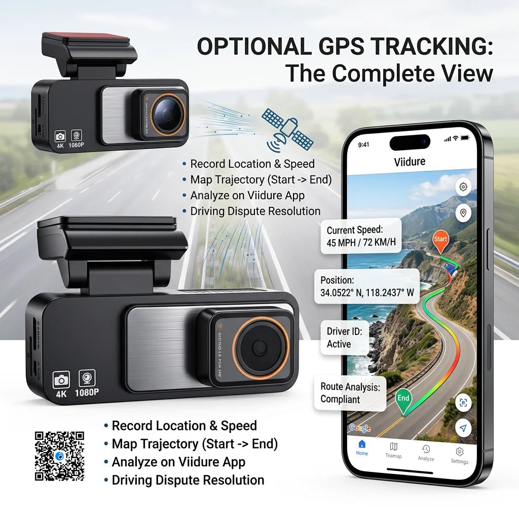 4K Dash Cam Built-in GPS WiFi Front and Rear Supercapacitor 24H Parking Monitor Dual Lens 3.2"IPS 2160P Car Driving Recorder DVR Car Mobile World