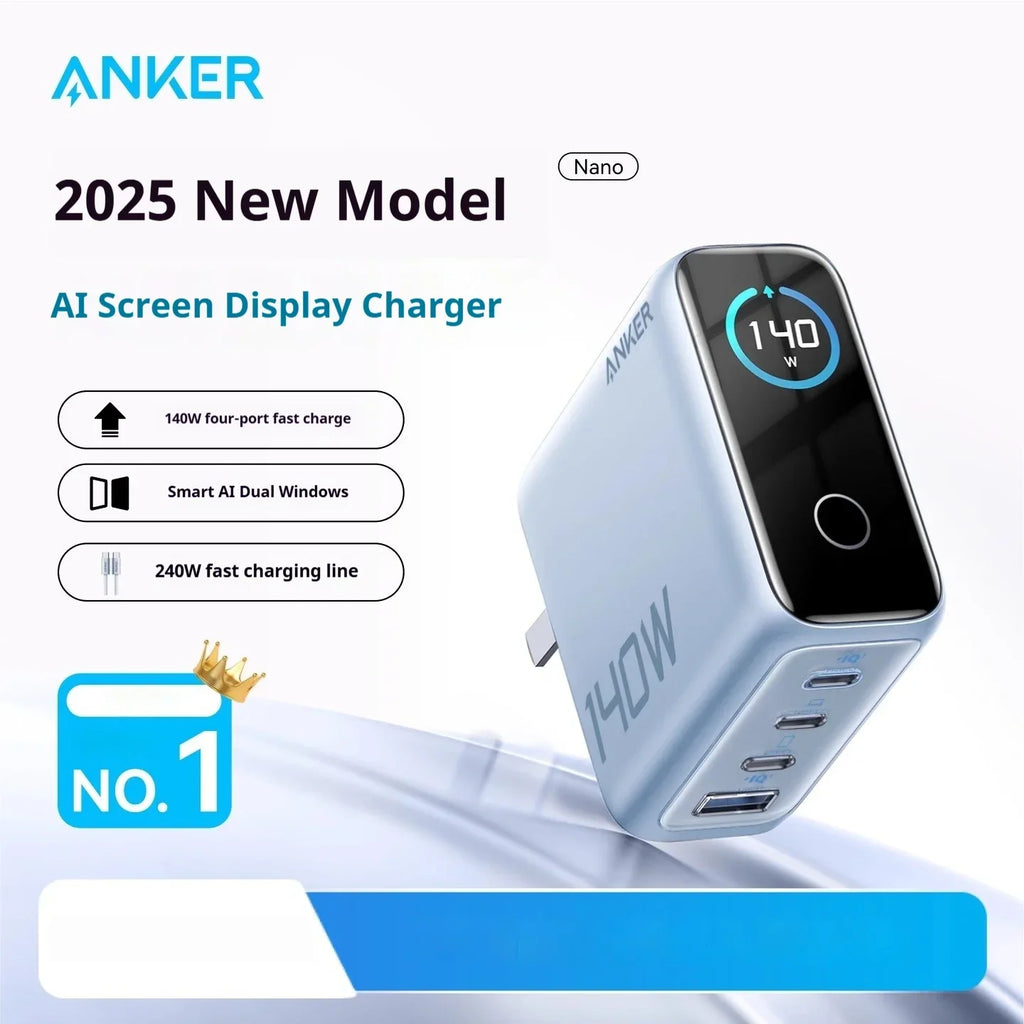 Anker Zolo GaN Charger AI Display Screen 140W Four-Port Fast Charge Mobile Phone Chargers Portable Phone Power Adaptor Original
