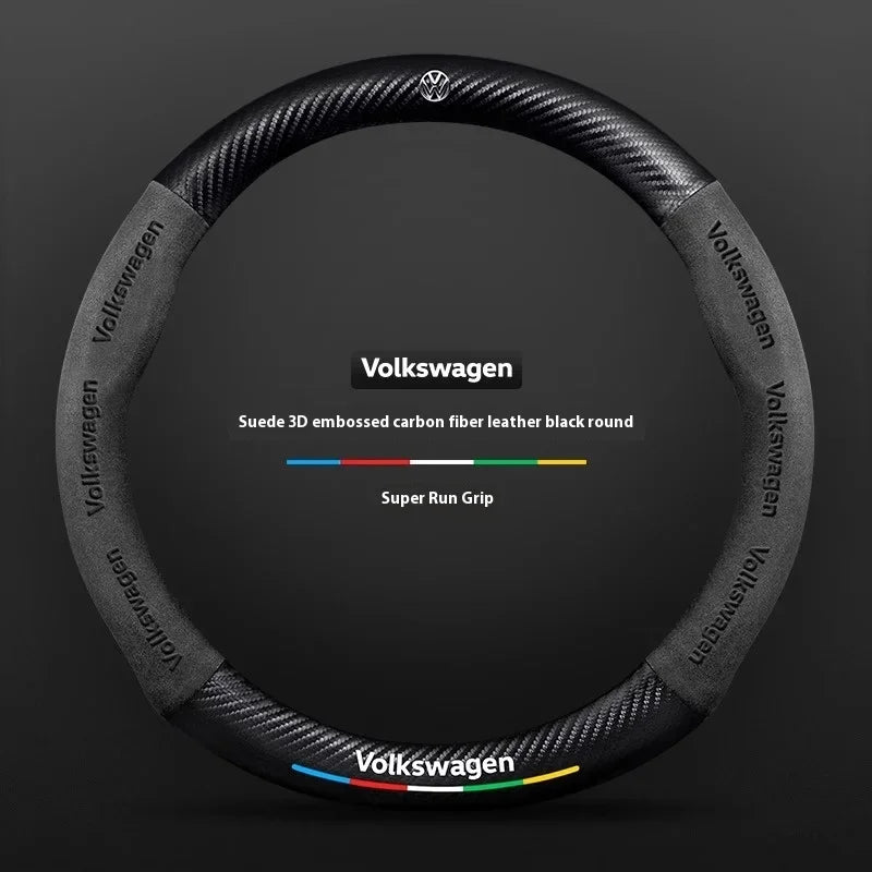 Car Anti-Slip Suede Steering Wheel Cover For Volkswagen Passat Golf GTI Beetle Tiguan Touareg Polo T-ROC ID.3 ID.4 Jetta T-Cross CM World