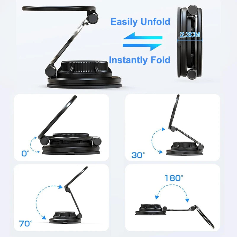 HAPPORIA Magnetic Vacuum Car Phone Holder 360 Adjustable Strong Suction Mount Foldable Stand for iPhone Samsung Universal