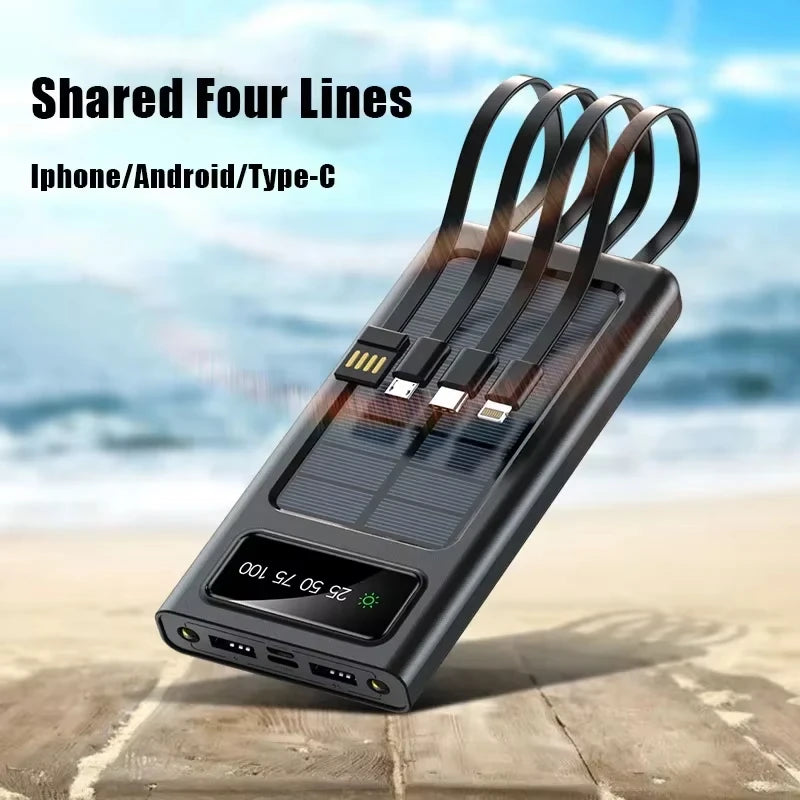 OnePlus 500000mAh Solar Power Bank Ultra Capacity USB 4 in1 Super Fast Charging USB TypeC LED Light Outdoor For iPhone Samsung