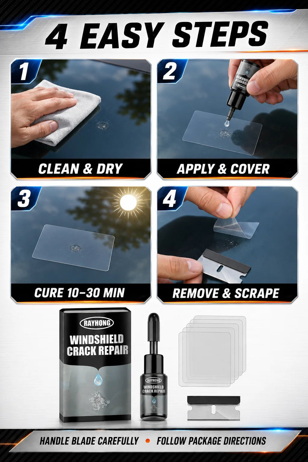 Windshield Crack Repair Fluid – Car Glass Resin Glue, Restores Clarity & Fixes Scratches, Cures Quickly, DIY Auto Repair Kit