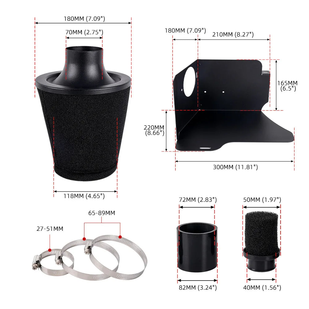 Performance Air Induction Intake Kit Filter For VW Golf MK4 GTI Audi A3 1.8T Car Modified Parts OFI140-BK Sponge Air Filter Kit