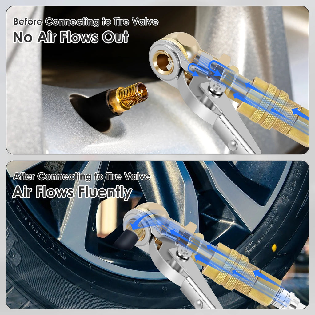 Closed Ball Tire 1/4inch FNPT Durable Closed Flow Tire Inflator Air Car Tire Air Chuck Inflator Pump Valve Connector CM World