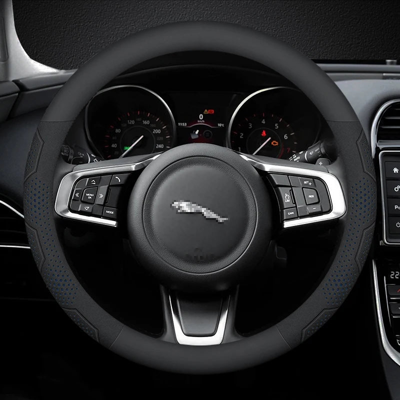 For JAGUAR E-PACE F-PACE F-TYPE XE XF XK XJR XFR XJ XEL XFL Carbon fiber Suede Leather Car Steering Wheel Cover Auto Accessories CM World
