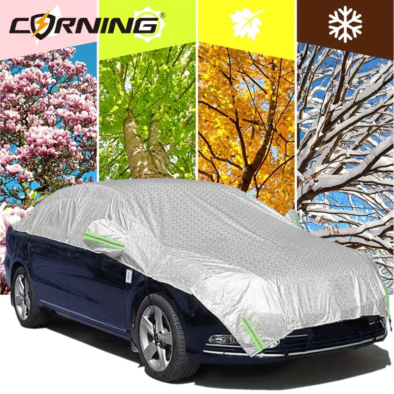 Universal Car Half Cover Waterproof UV Protection Car Cover with Mirror Covers Dust Snow Frost Sun Shade Protector for Sedan SUV Car Mobile World