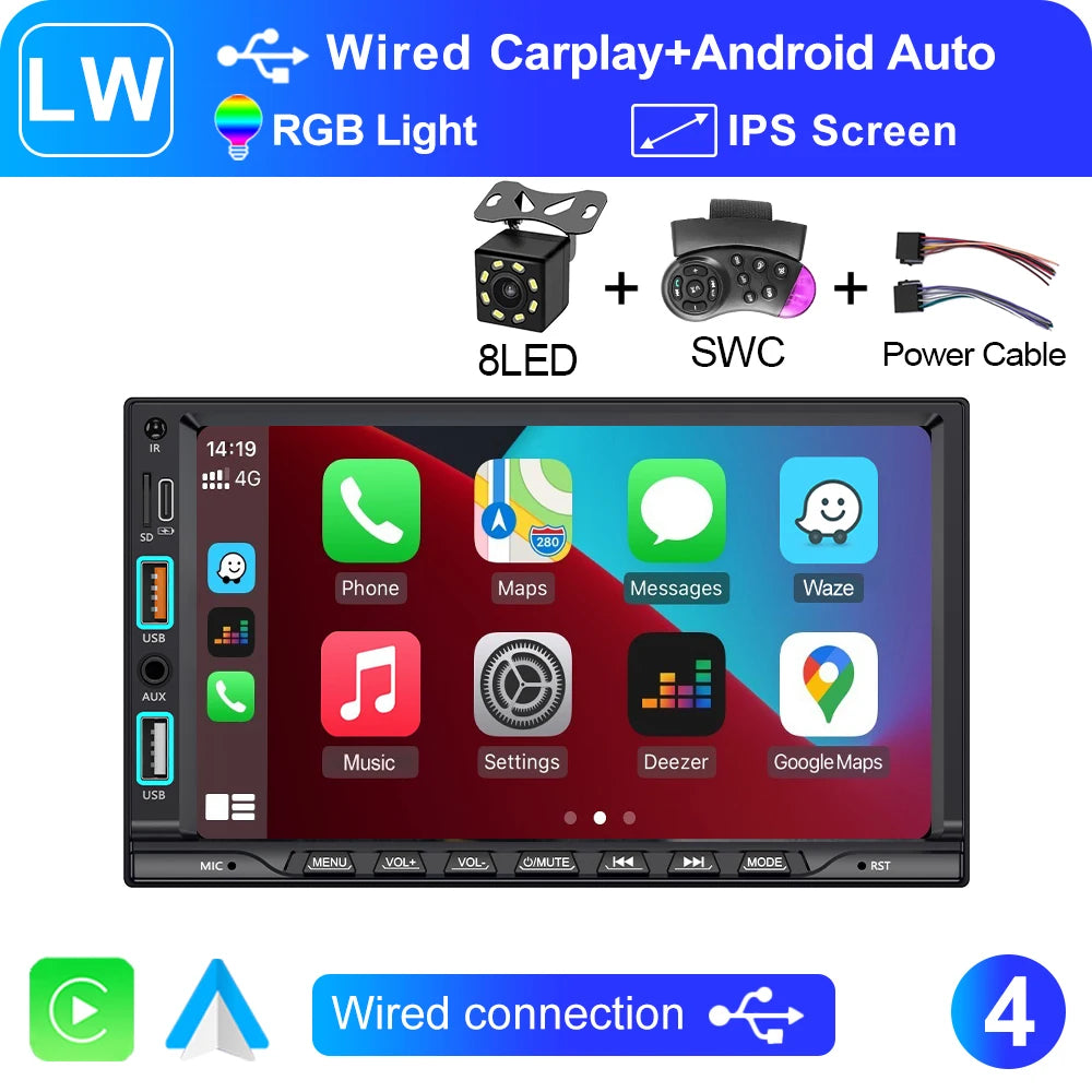 XIMA Universal 2din 7inch IPS Touch Screen Carplay Android Auto Car Radio Bluetooth FM Auxiliary Input Car Multimedia Player CM World