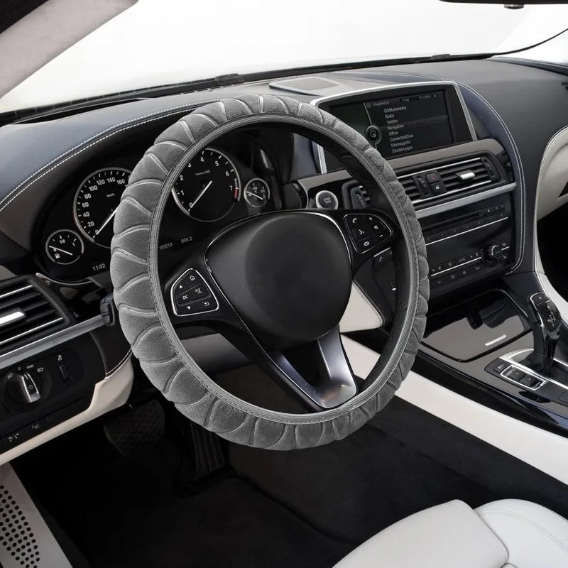 37-39cm Car Steering Wheel Cover, Universal Anti-Slip Auto Steering Wheel, Fluffy Steering Wheel Cover, Soft Plush Auto Interior CM World