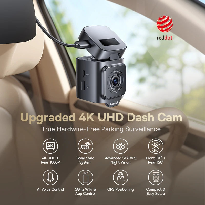 Baseus 4K Dash Cam for SONY Sensor STARVIS Night Vision Front and Rear Car Camera ADAS WiFi6 GPS 24H Parking Dashcam Car Mobile World
