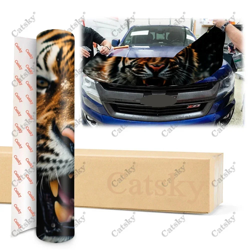 Wild Animal Fantasy Tiger Car Hood Vinyl Stickers Wrap Vinyl Film Engine Cover Decals Sticker Universal Car Hood Protective Film