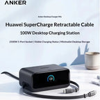 Anker 100w 6 In 1 Desktop Charging Station Gan Retractable Cables Digital Display Fast Charging Home Tablet Various Types Phone