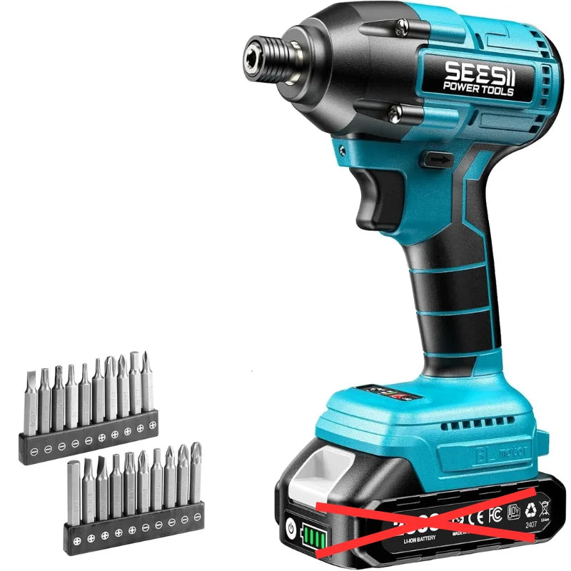 Seesii S531 Cordless Impact Driver Kit 21V Max Torque 1590 In-lbs(180 N.m) Impact Driver Set with Two 2.0 Ah Batteries 1/4" Hex Chuck Power Impact Driver w/ 20 Pcs Drill Bits 0-2500 RPM Variable Speed
