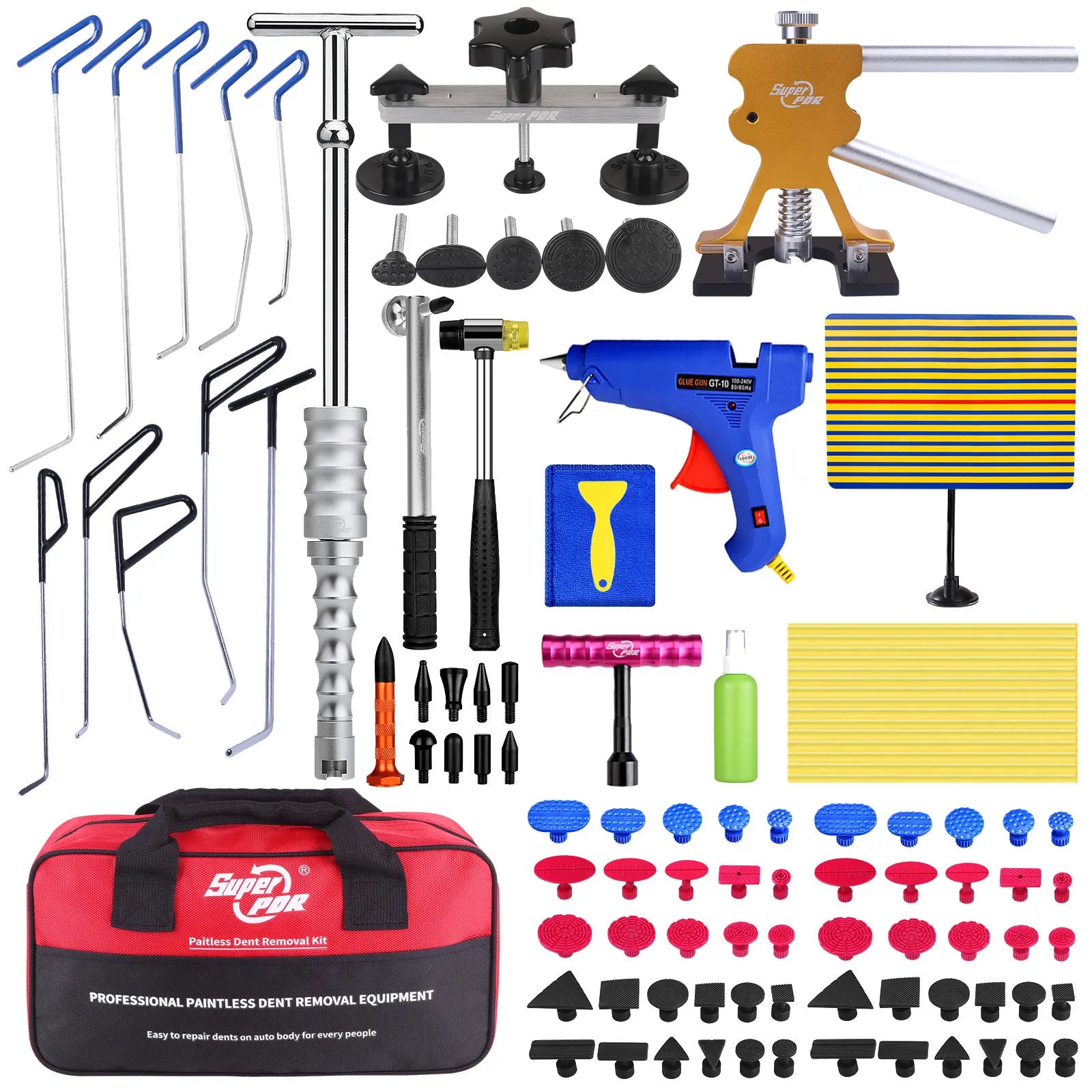 Super PDR Spring Steel Rods Dent Puller Lifter Glue Sticks Tap Down Hammer Dent Ding Hammer Car Paintless Dent Repair Tools Kit CM World