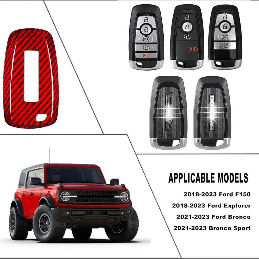 for Ford Bronco Key Fob Cover with Keychain, Carbon Fiber Key Case Shell for Ford F150 & Raptor,for Ford Bronco Sport Smart Key CM World