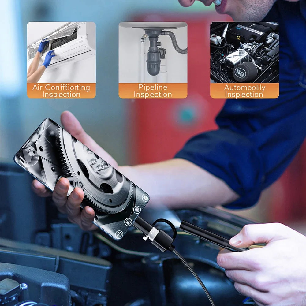 7mm 3-in-1 Endoscope Camera IP67 Waterproof 6 LED Adjustable USB Android Flexible Inspection Borescope Camera for Phone PC CM World