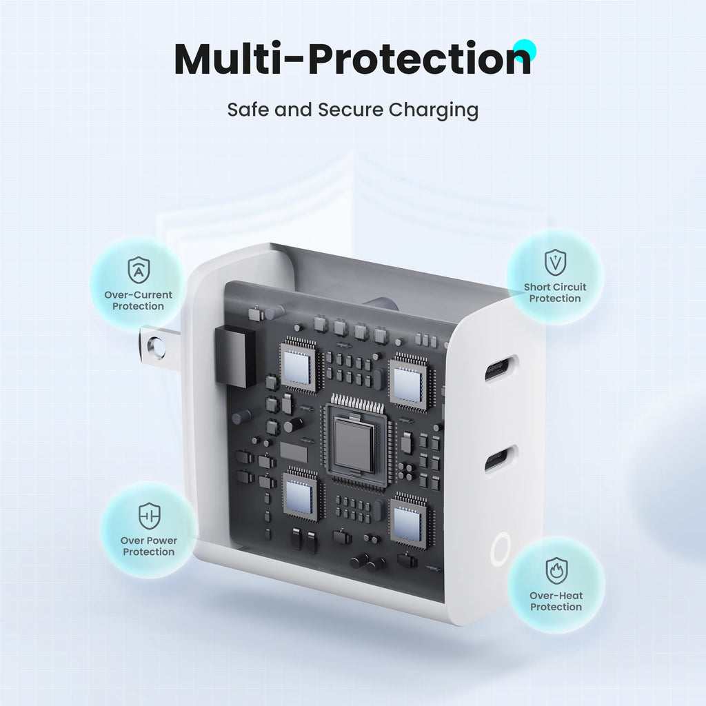40W 2 Ports USB-C Type-C GaN Fast Charger with Charging Light, Fast Charging Block with 3.3Ft Type-C Charging Cable For IPhone Car Mobile World