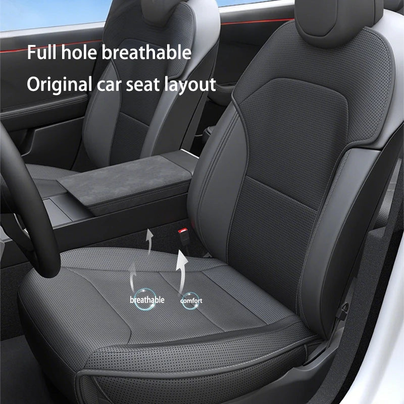For Tesla ModelY Juniper 2025 PU Seat Cushion Ventilation Comfortable, Four Seasons Universal Split Single Sitting Back row Set CM World