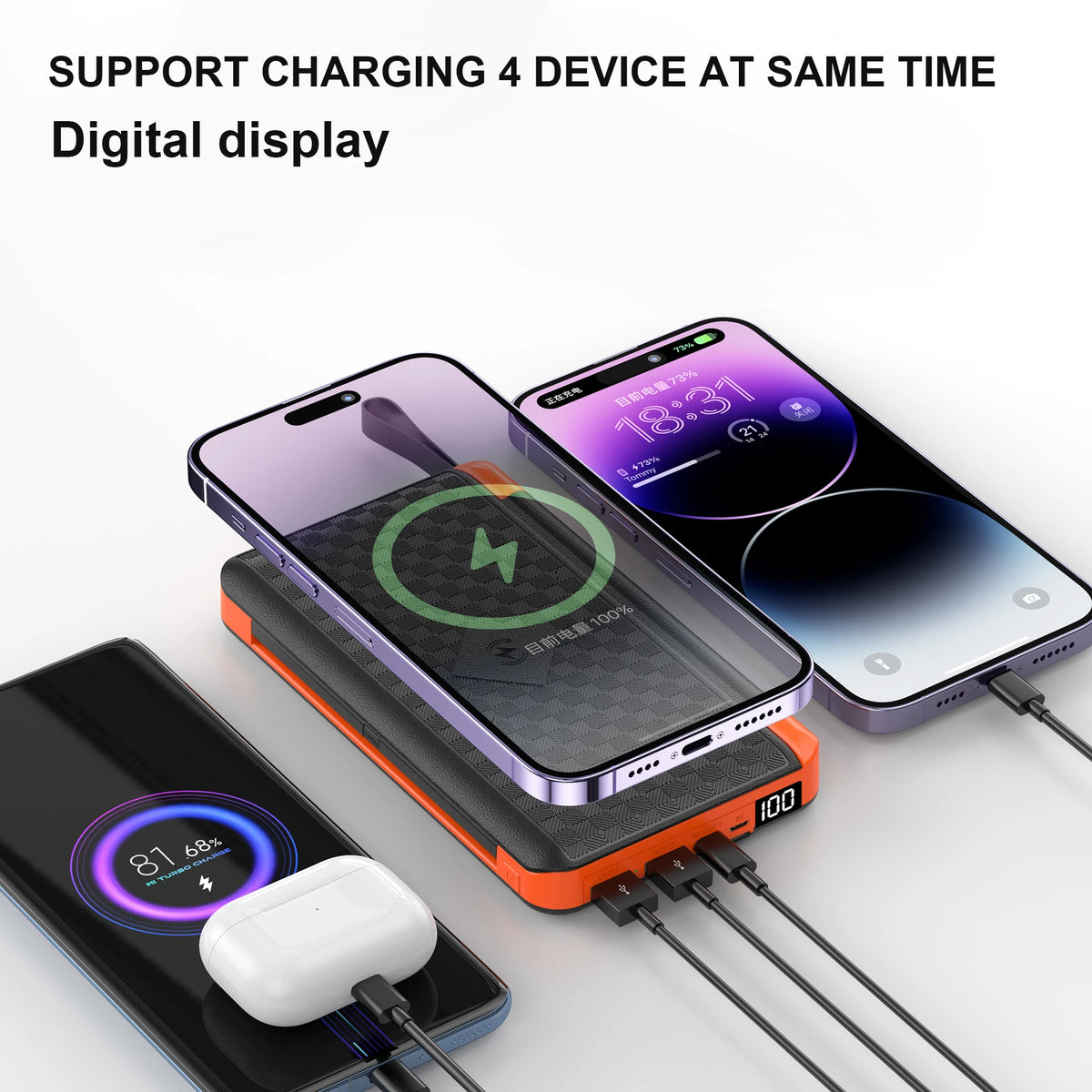20000mAh Outdoor Solar Power Bank with 3 Solar Panel Qi Wireless Powerbank for iPhone 16 15 14 13 12 11 Huawei Xiaomi Poverbank