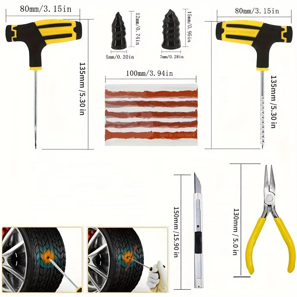 New Car Tire Repair Tool Kit Studding Tool Auto Bike Puncture Plug Garage Needle Nose Pliers Vacuum Film Nail EVA Storage Case CM World