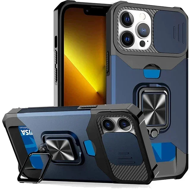 Case For iPhone 17 16 15 14 13 12 Pro Max Plus 8 7 Plus Mini Heavy Duty Protection With Sliding Camera Cover And Card Clip Cover Car Mobile World