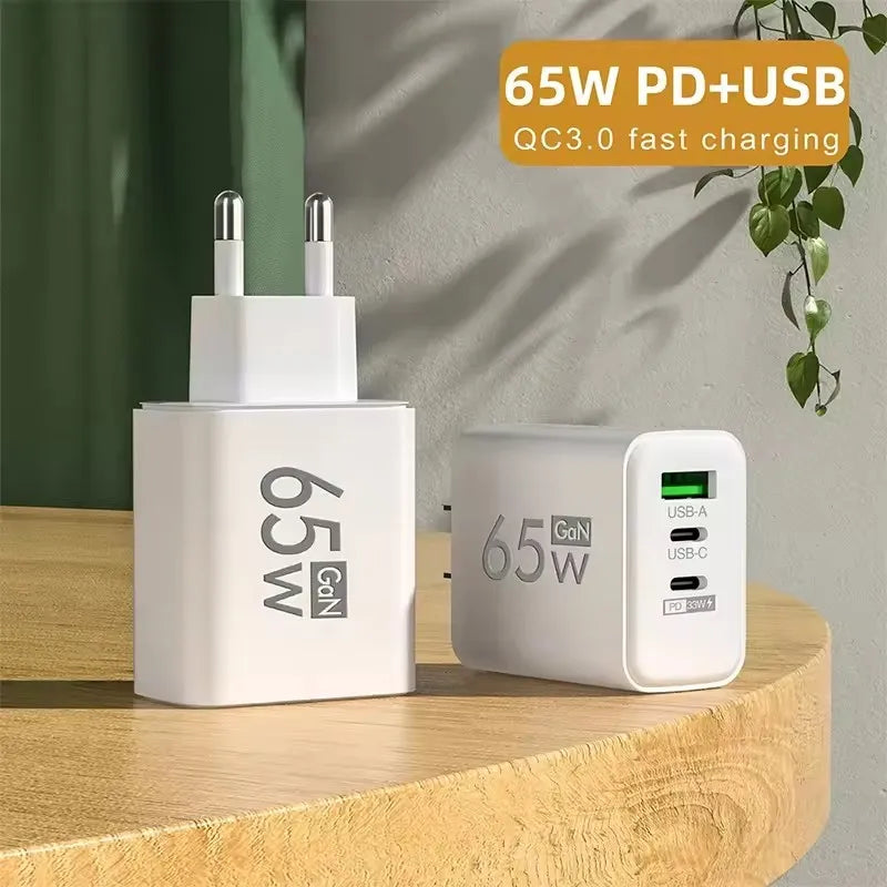 GAN Fast Charging 65W USB European plug qc3.0 EU KR PD Fast charging head is suitable for Xiaomi Huawei Samsung mobile phone cha Car Mobile World