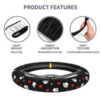 Dog Paw Love Heart Print Steering Wheel Cover Universal 15 Inches Anti Slip Neoprene Car Steering Wheel Protector for Women Men CM World