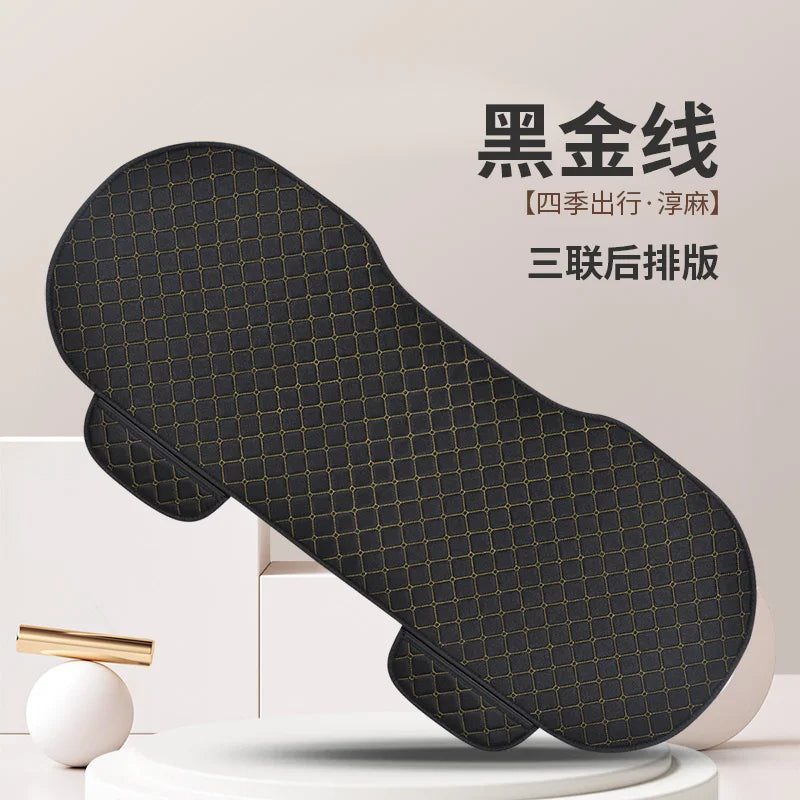 Universal Car Seat Cushion with Backrest Beige Linen Diamond Quilted Four Seasons Breathable Non-slip Auto Seat Cover Protector