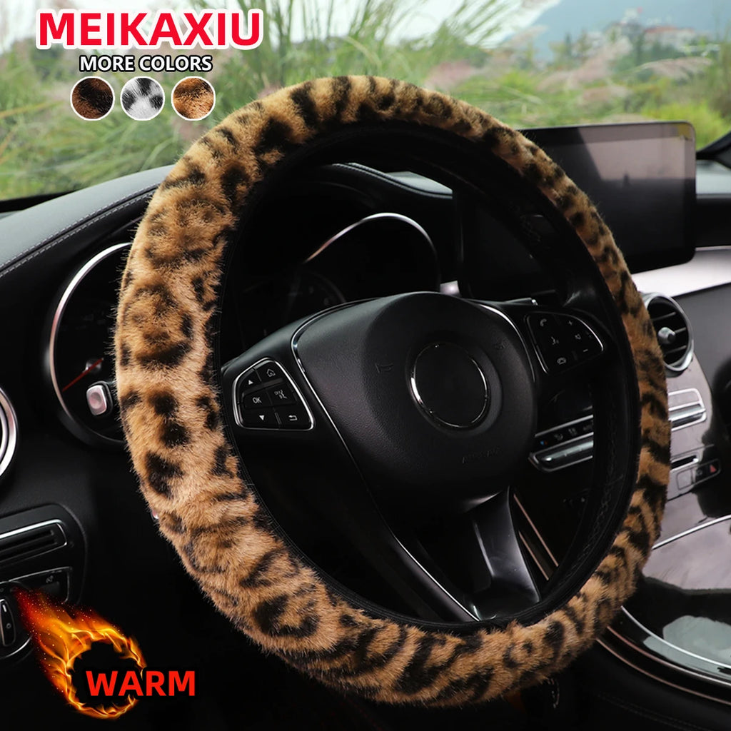 Leopard print simulation winter plush without inner ring car without inner ring steering wheel cover steam interior supplies