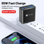55W 3 USB 3 PD Charger Fast Charging QC3.0 Travel Charger For iPhone 15 14 Samsung Xiaomi Mobile Phone Adapter EU KR US UK Plug Car Mobile World