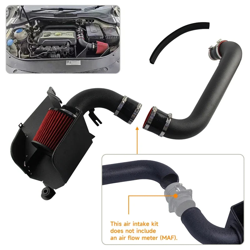 Cold Air Intake System High Flow Air Filter Black Kit Fits for A3 EA888 1.8T VW MK6 GTI Jetta Passat Audi TT 2.0T Engine