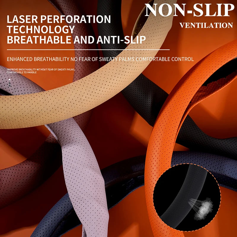 Car Steering Wheel Cover, Anti-Slip and Sweat-Absorbent, Ultra-Thin D-Type with Nappa Texture, Breathable, Universal for All Sea