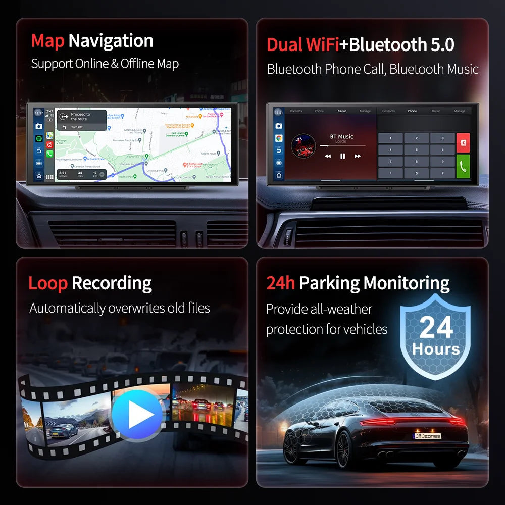 Imagebon M70 11.4" 4G Android 14 8+128G Dashcam 8 Core Wireless CarPlay & Android Auto Split Screen Remote Monitoring Car DVR Car Mobile World
