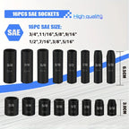 50-Piece 3/8" Drive Socket Set SAE & Metric - Chrome Vanadium Steel Impact Sockets with Extension Bar & Ratchet CM World
