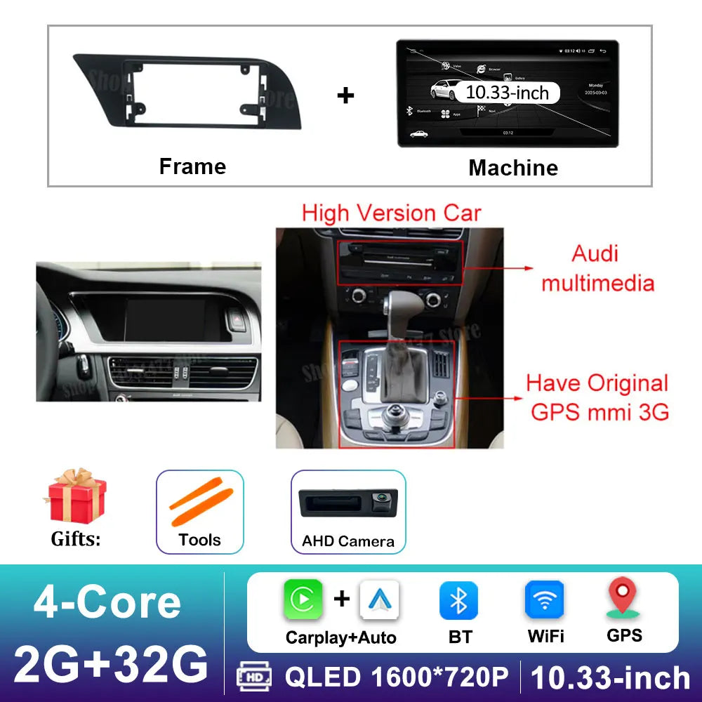 12.3 '' Ultra-thin Screen GPS Android 16 for Audi A4 B8 A5 2009 - 2016 BT Car Video Radio Multimedia Player 4G Auto Accessories CM World