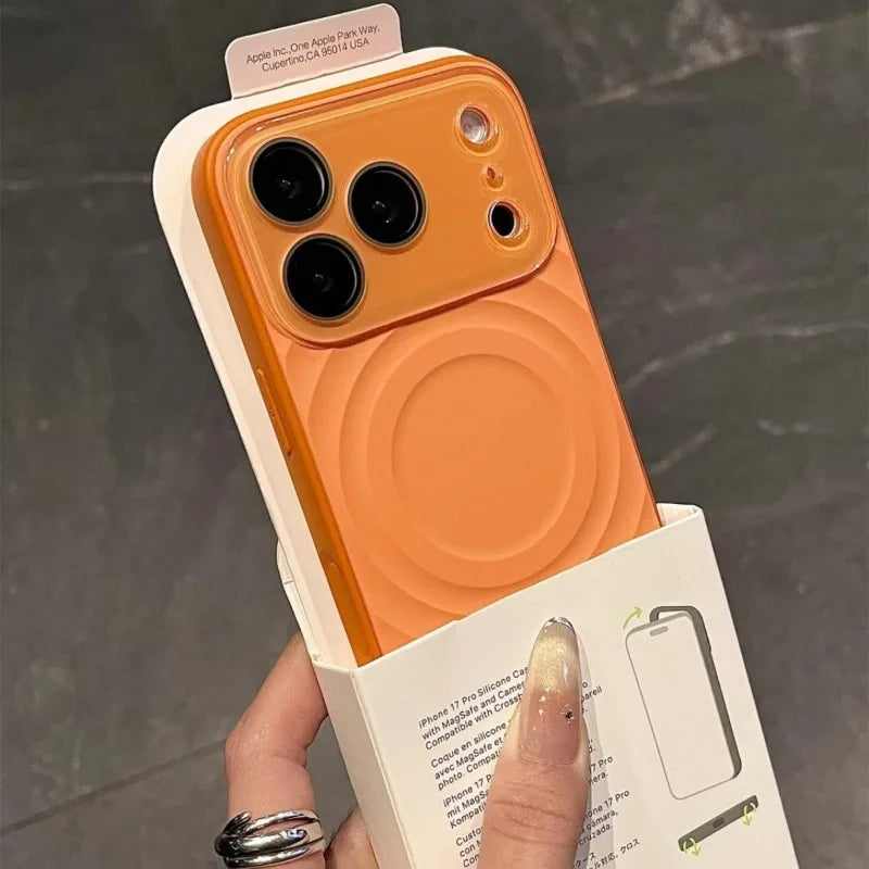 Fashion Liquid Silicone Water Ripple Pattern Big Window Phone Case For iPhone 17 16 15 Pro Max For Magsafe Magnetic Charge Cover Car Mobile World