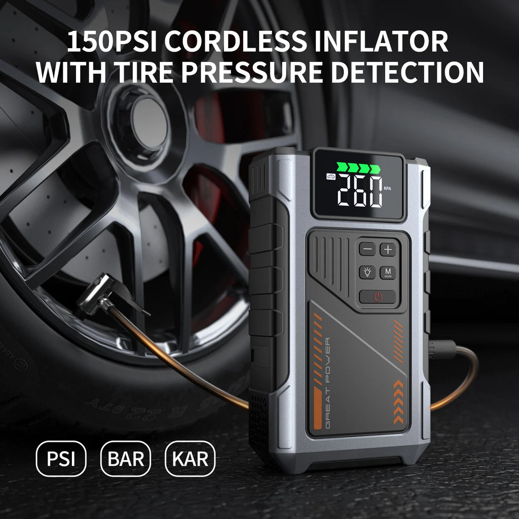 Portable Car Jump Starter With Air Compressor, 3000A Peak(7.5L Gas, 6.5L Diesel) , Jump Starter Battery PackWith150 PSl Tire Inf CM World