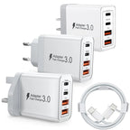 EU/UK/US/AU Plug Multi-Port USB-C/USB-A Wall Charger with Type C Cable, 40W Dual PD Fast Charging Block Mobile Phone Adapter Car Mobile World