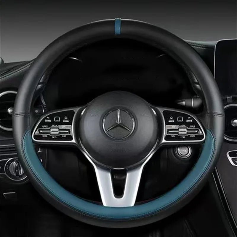 Full Leather Universal Car Steering Wheel Cover Breathable Anti Slip Car Decoration 37-38cm Steering Wheel Cover Accessories CM World