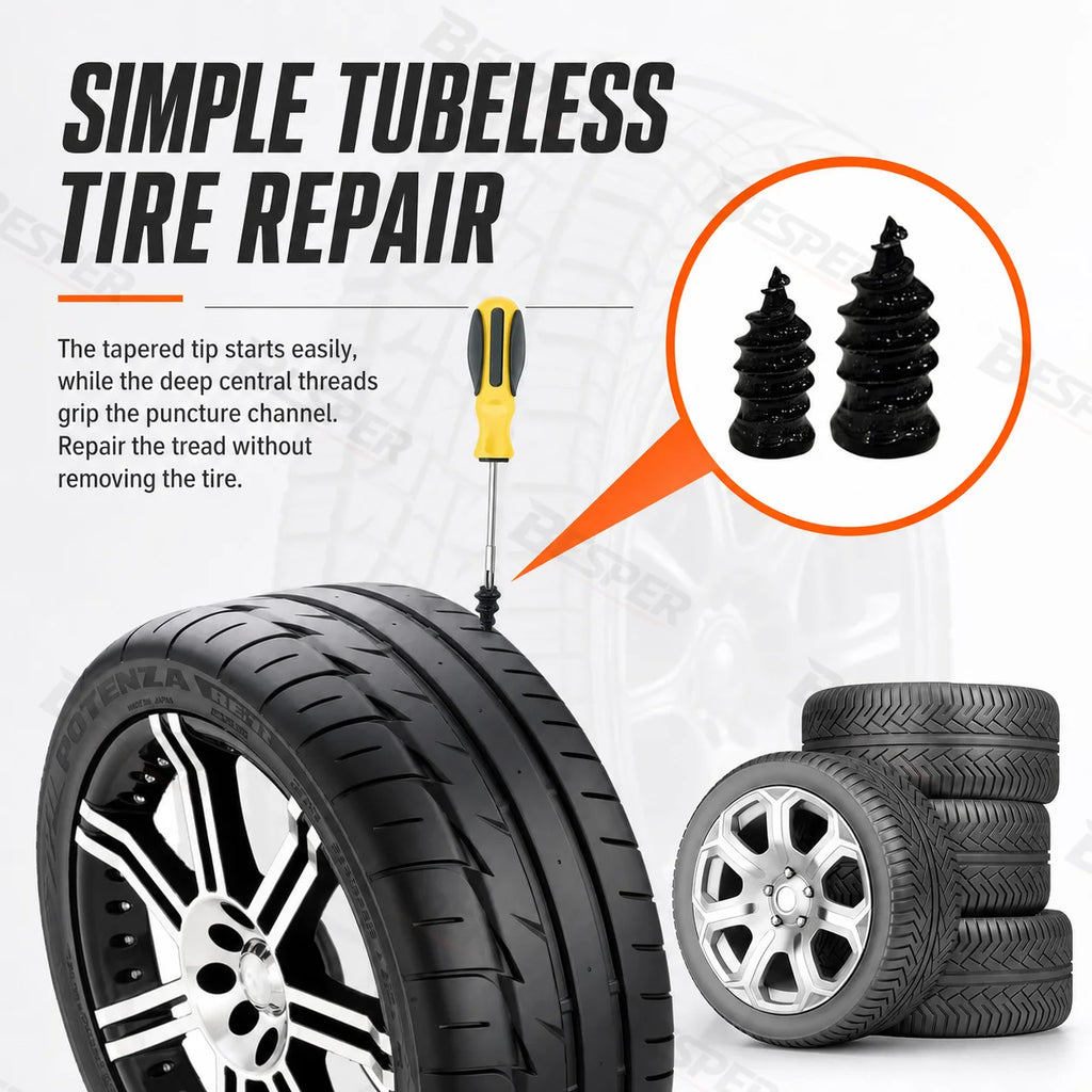 85PCS Tubeless Tire Puncture Repair Kit Rubber Screw Nails with Installation Tool for Car Motorcycle ATV Bike Emergency Use