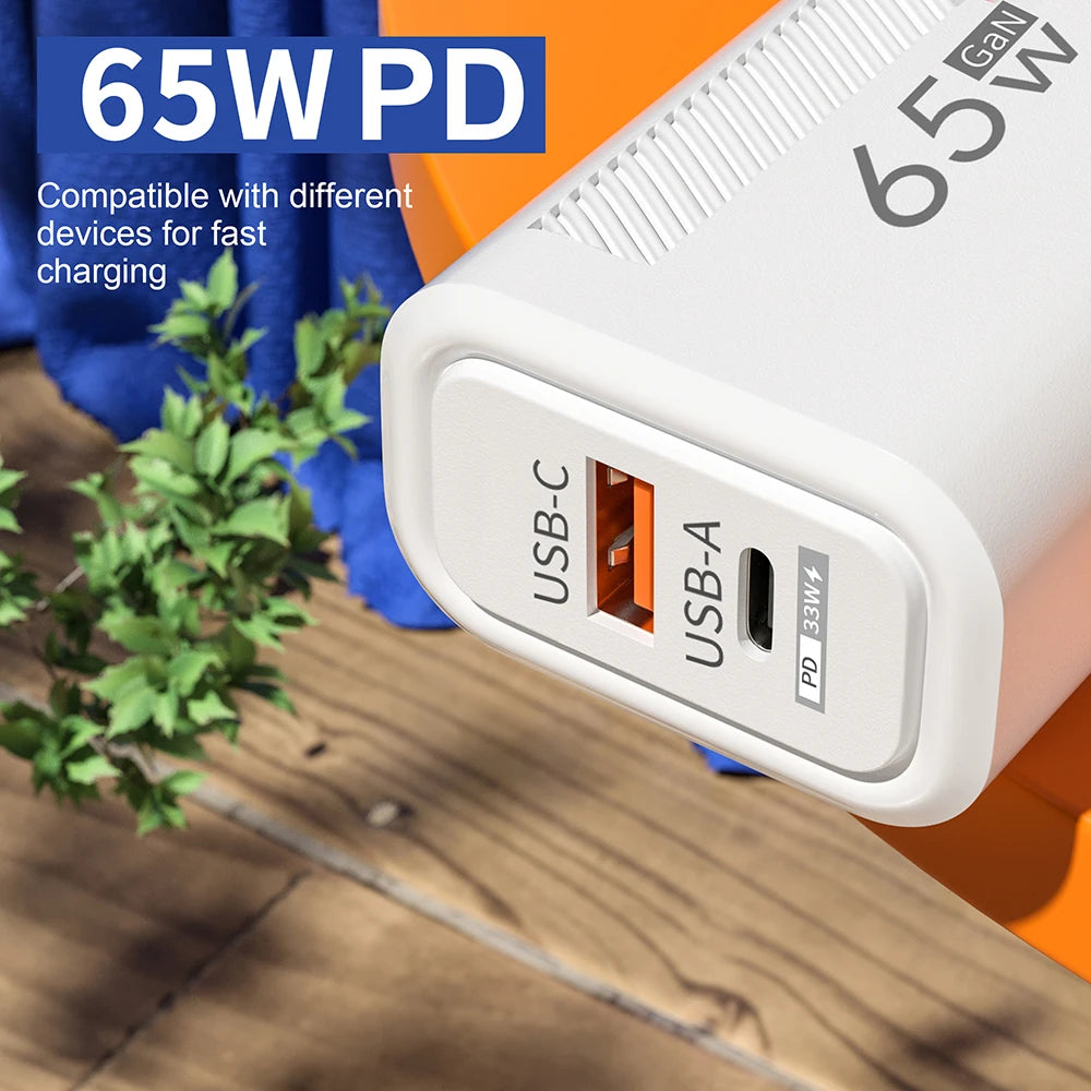 PD 65W GaN Charger USB C Fast Chargering Adapter For Samsung S22 S21 iPhone 14 13 Xiaomi Huawei LG Quick Charge 3.0 USB Charger Car Mobile World