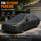For Kia Picanto Custom Fit Full Car Cover Silver-Coated Oxford Fabric Side Zipper Access Heat Reflective UV Protection Summer