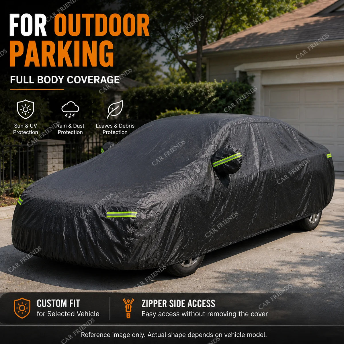 For Kia Picanto Custom Fit Full Car Cover Silver-Coated Oxford Fabric Side Zipper Access Heat Reflective UV Protection Summer