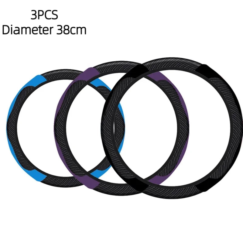 Universal Car Steering Wheel Cover Carbon Fiber Leather Embossed Car Handle Cover Suitable For Car Steering Wheels Men Women CM World