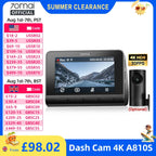 70mai Dash Cam 4K A810S HDR IMX678 Supercapacitor 4G LTE Remote Control Wi-Fi 6 Voice Control GPS ADAS Car Camera 70mai A810S Car Mobile World