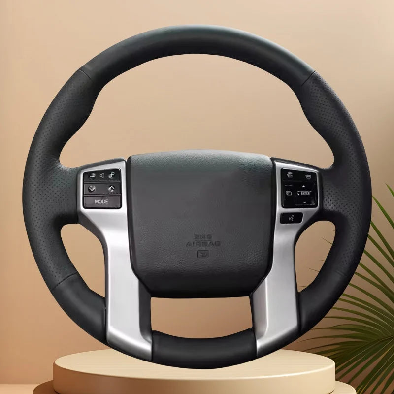 DIY Car Steering Wheel Cover For Toyota Land Cruiser Prado Tacoma Tundra Sequoia Customized Hand-stitched Microfiber Leather