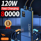 80000mAh Power Bank 120W Super Fast Charging 100% Sufficient Capacity Portable Battery Charger Digital Display For iPhone Xiaomi Car Mobile World