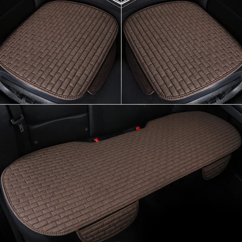 3pcs Universal Size Breathable Non Slip Car Seat Cover Front Seat Protector Cushion Linen Fabric Auto Interior Accessories CM World