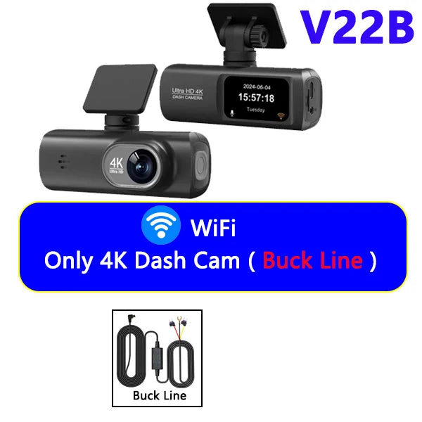 4K UHD Dash Cam Dual Lens Recording Car Camera DVR Night Vision Video Recorder Support GPS Wi-Fi Room Black Box Rear View Camera