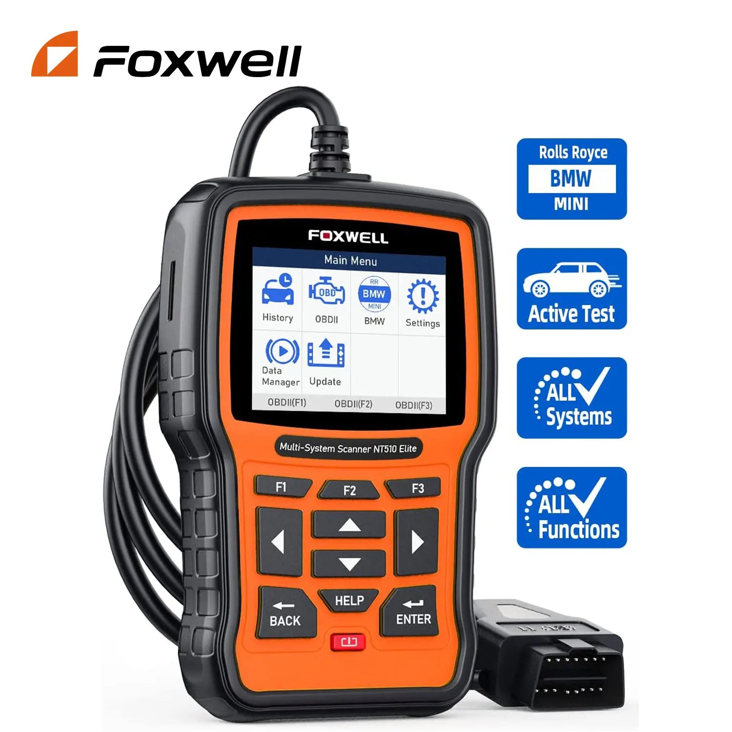 FOXWELL NT510 Elite fit for BMW OBD2 Automotive Scanner Full System Bi-directional Diagnostic Tool 30+ Reset OBD2 Code Reader Car Mobile World