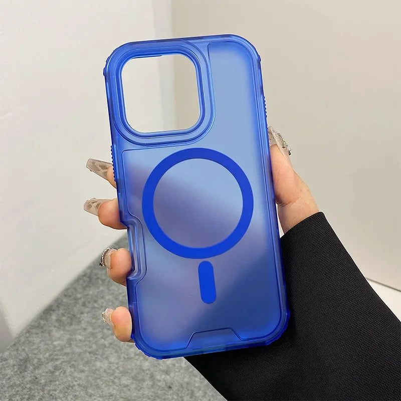 Trendy 3IN1 Magnetic Shockproof Case for IPhone 17 16 15 14 13 12 Pro Max Frosted Slim Clear Translucent Wireless Charging Cover Car Mobile World